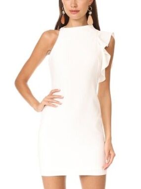 Black Halo Pabla White Ruffle Shoulder Sheath Dress Size 8